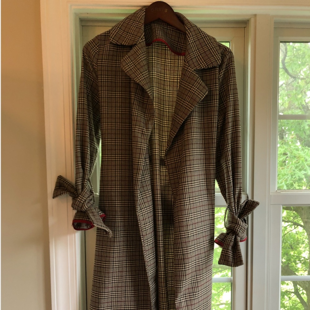 Floor length plaid trench coach